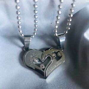 Silver Heart Pendant Necklace - "I Love You" Split Design in Silver